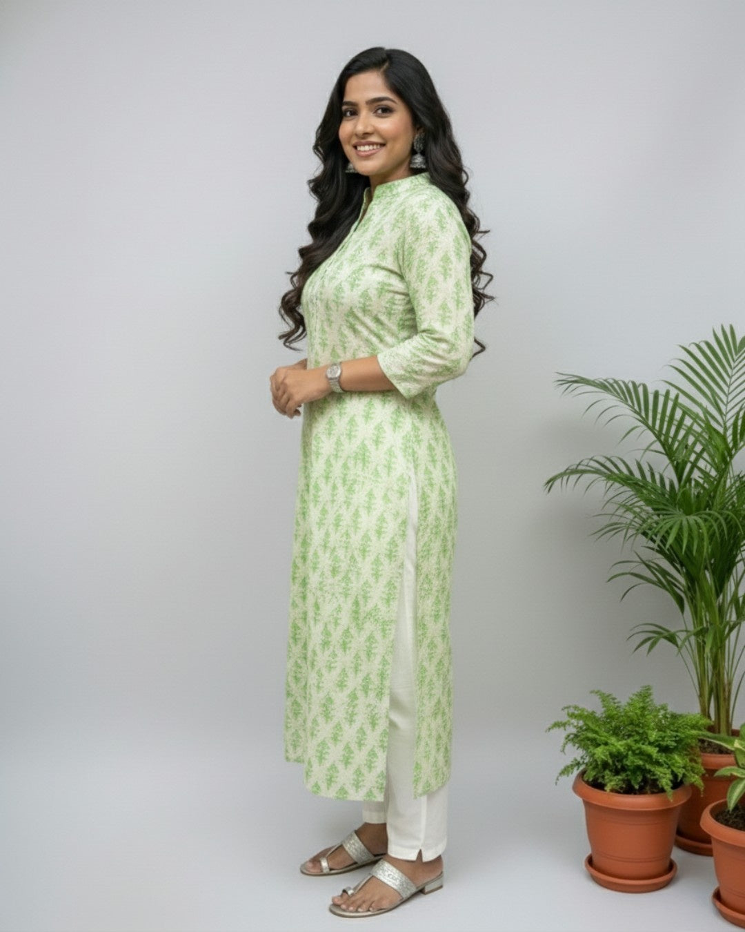 green cotton straight kurta     