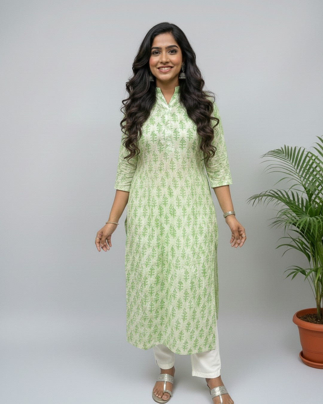 green cotton straight kurta     