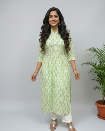 green cotton straight kurta     