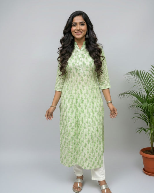 green cotton straight kurta     