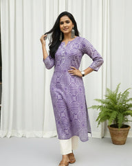Jyothi Purple Cotton Straight Kurta