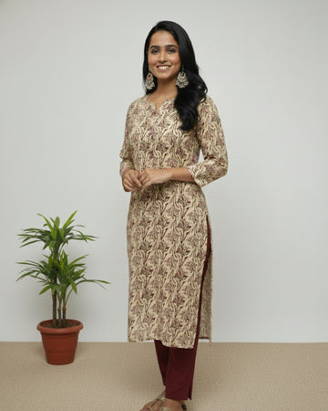 maroon cotton straight kurta     