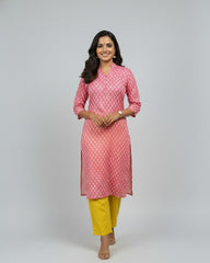 Rutvi Pink Cotton Straight Kurta