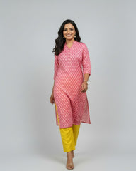 Rutvi Pink Cotton Straight Kurta