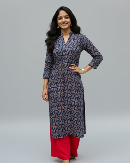 blue cotton straight kurta     