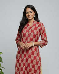 Rutvi Maroon Cotton Straight Kurta