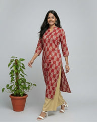 Rutvi Maroon Cotton Straight Kurta