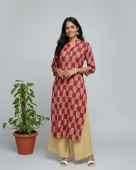 Rutvi Maroon Cotton Straight Kurta