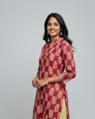 Rutvi Maroon Cotton Straight Kurta
