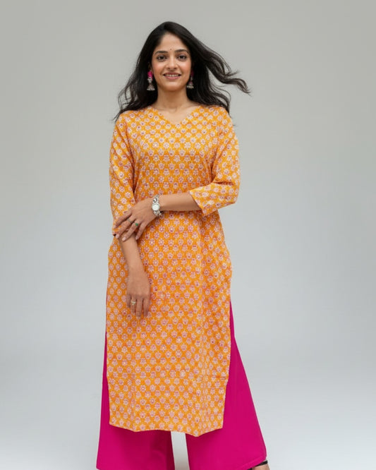 yellow cotton straight kurta     