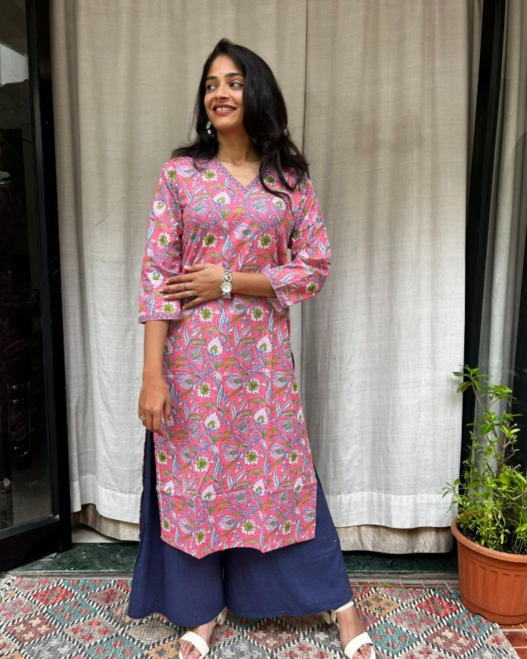pink cotton straight kurta     
