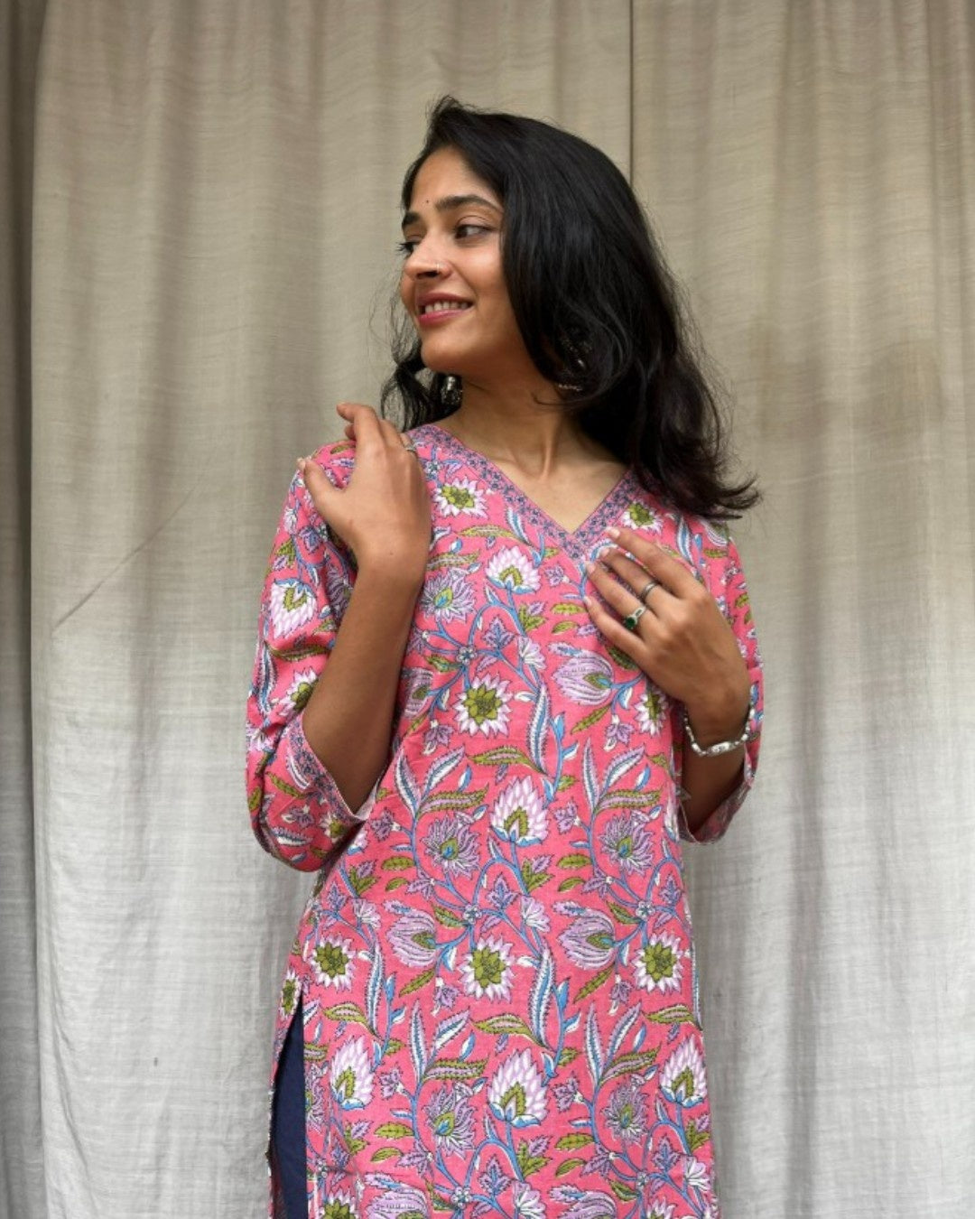 pink cotton straight kurta     