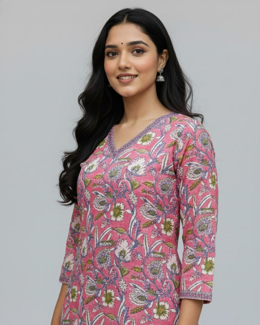 pink cotton straight kurta     