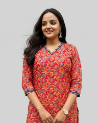 Ganga Red Cotton Straight Kurta
