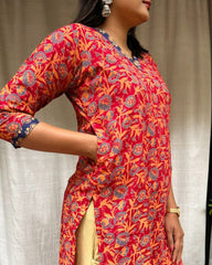 Ganga Red Cotton Straight Kurta