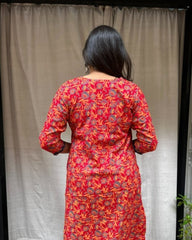Ganga Red Cotton Straight Kurta