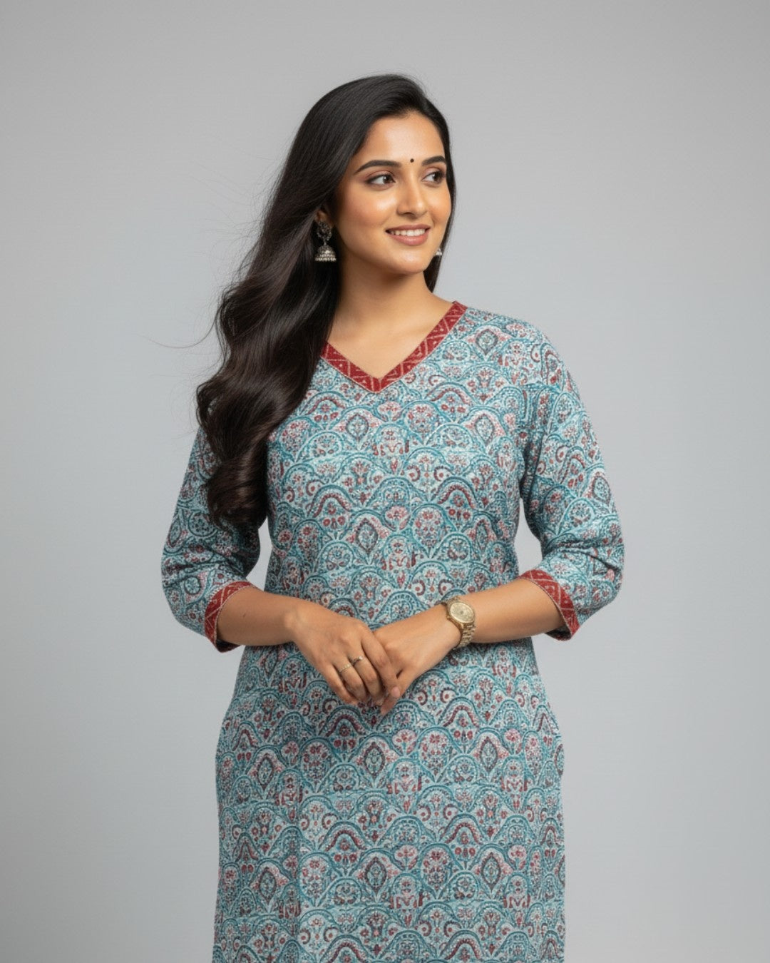 Radha Blue Cotton Straight Kurta