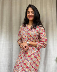 Radha Red Cotton Straight Kurta