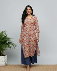 Radha Red Cotton Straight Kurta