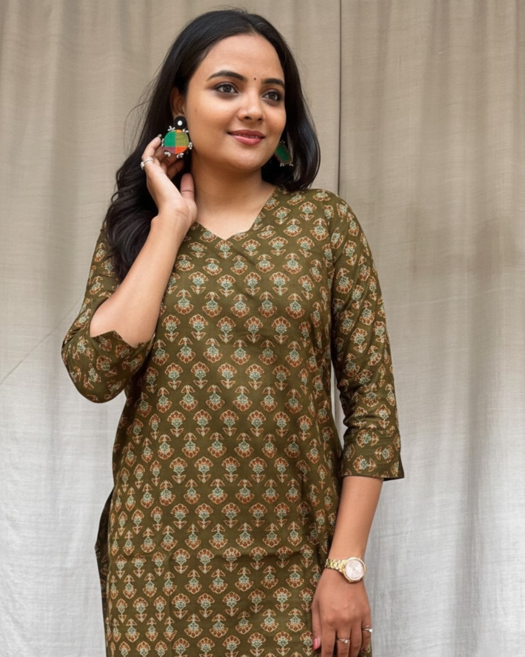 green cotton straight kurta     