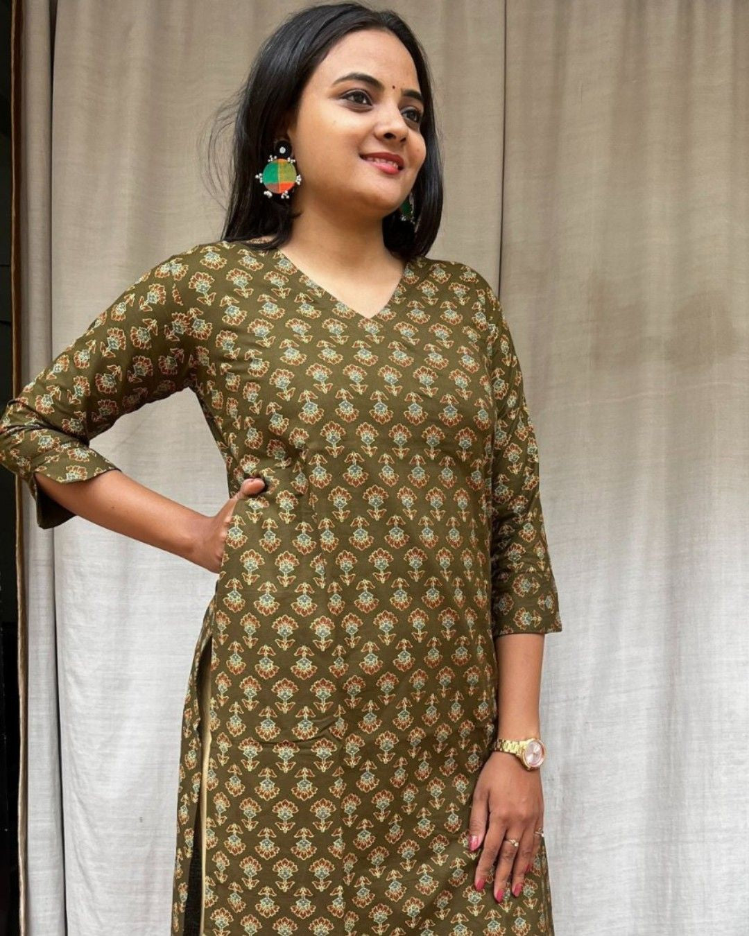 green cotton straight kurta     