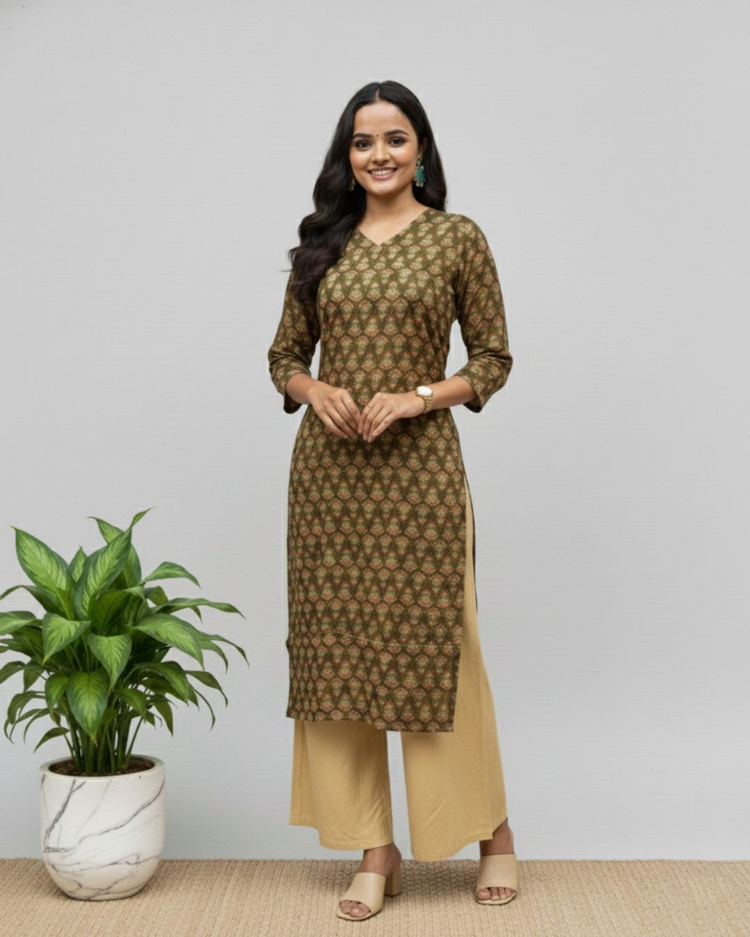 green cotton straight kurta     