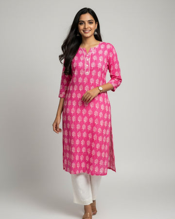 pink cotton straight kurta     