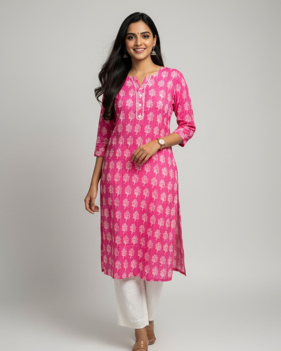 Radha Pink Cotton Straight Kurta