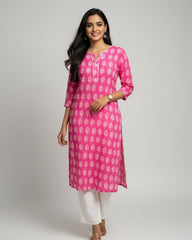 Radha Pink Cotton Straight Kurta