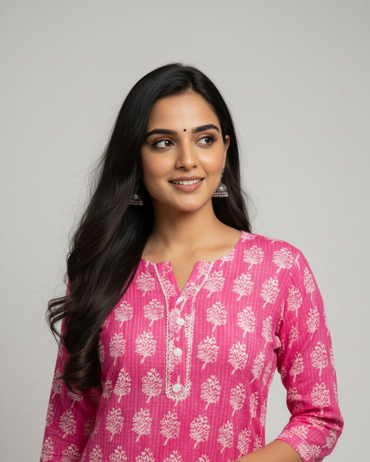 pink cotton straight kurta     