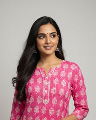 Radha Pink Cotton Straight Kurta