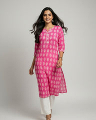 Radha Pink Cotton Straight Kurta