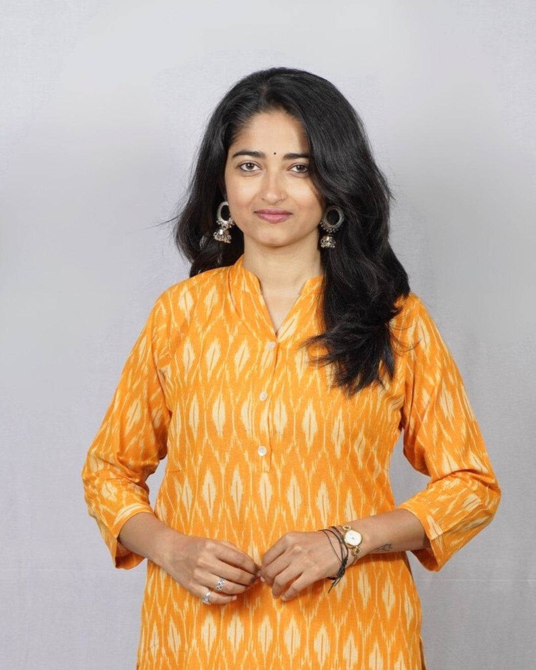 yellow ikkat cotton straight kurta    