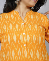 yellow ikkat cotton straight kurta    