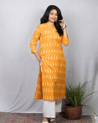 yellow ikkat cotton straight kurta    