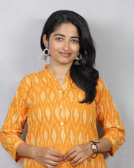 yellow ikkat cotton straight kurta    