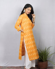 yellow ikkat cotton straight kurta    