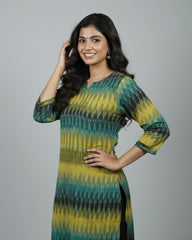 green ikkat cotton straight kurta    