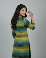 green ikkat cotton straight kurta    