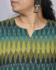 green ikkat cotton straight kurta    