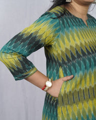 green ikkat cotton straight kurta    
