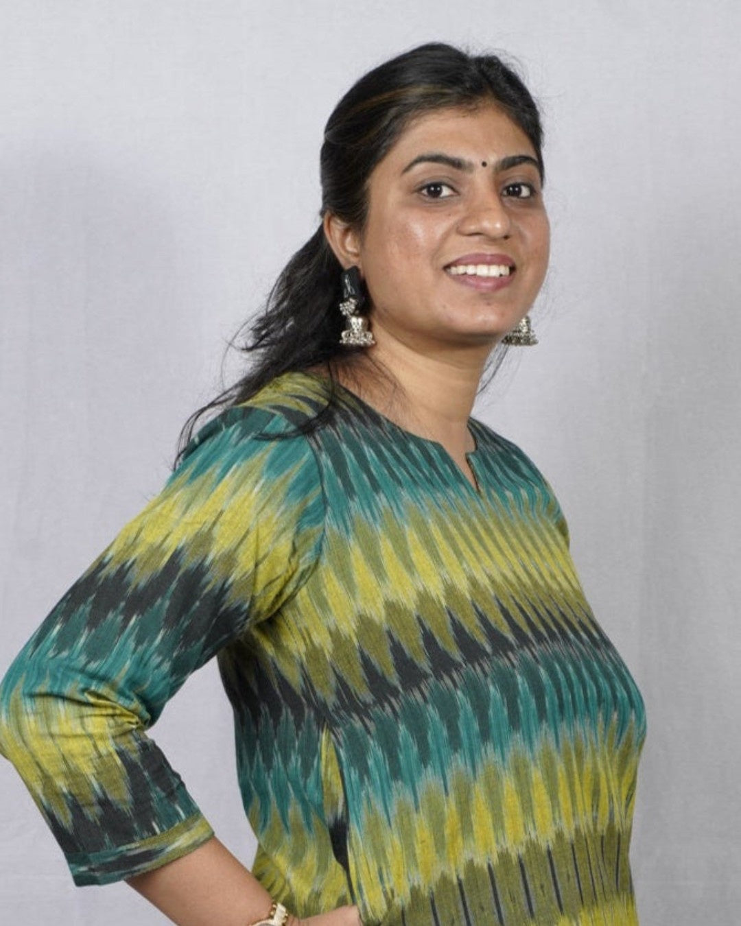 green ikkat cotton straight kurta    