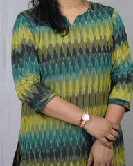 green ikkat cotton straight kurta    