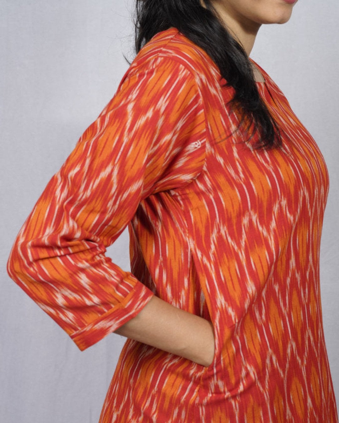orange ikkat cotton straight kurta    