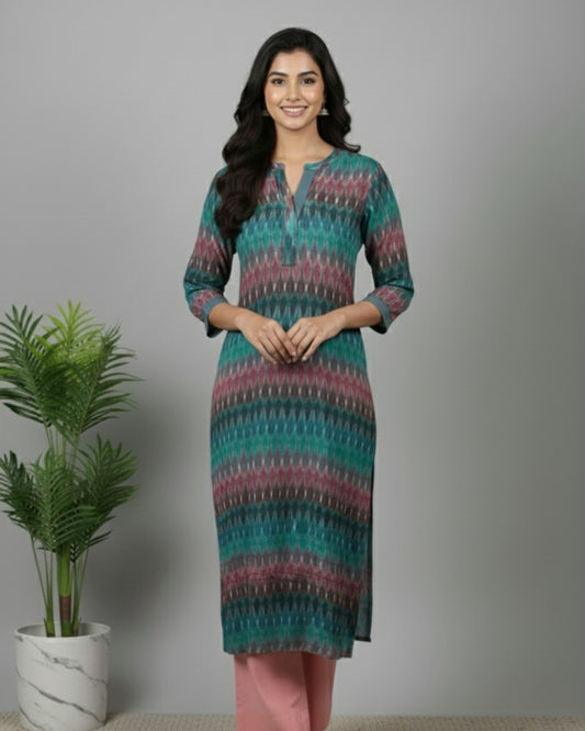 blue ikkat cotton straight kurta    
