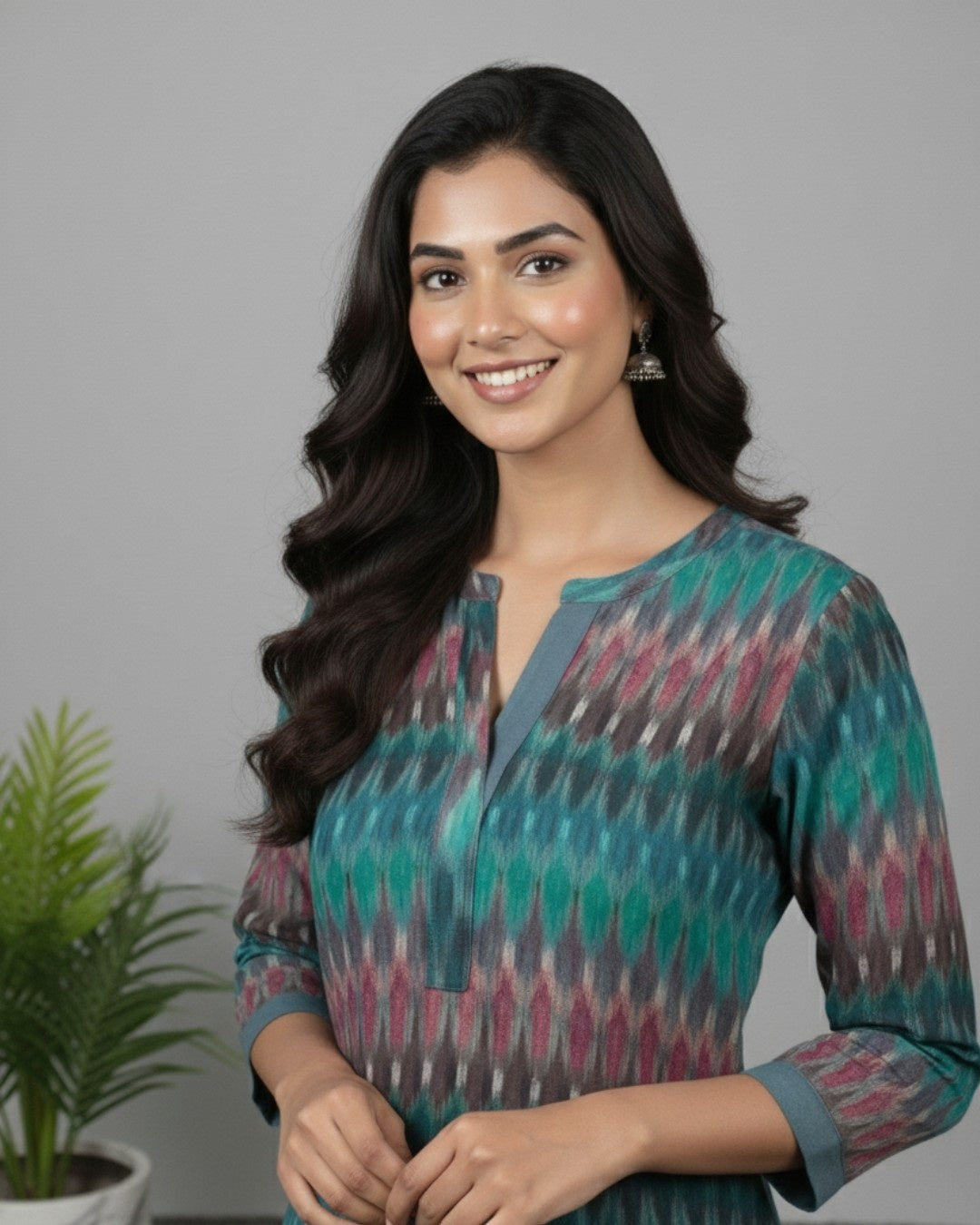 blue ikkat cotton straight kurta    