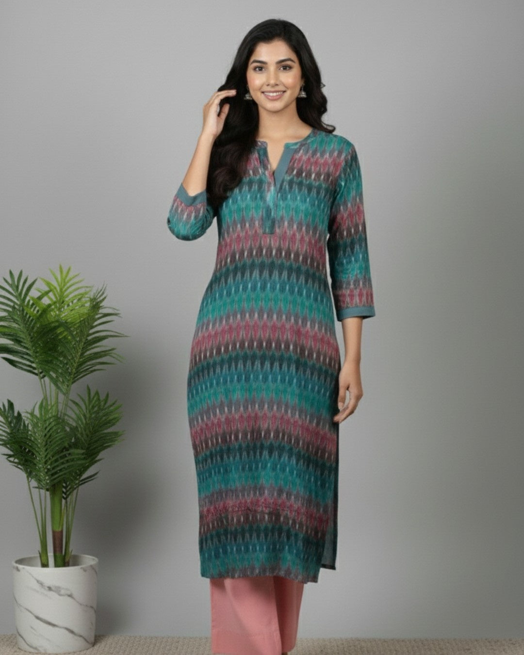 blue ikkat cotton straight kurta    