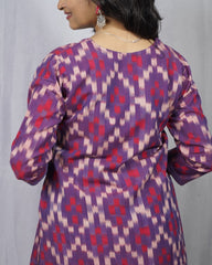 purple ikkat cotton straight kurta    