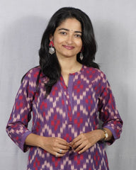 purple ikkat cotton straight kurta    