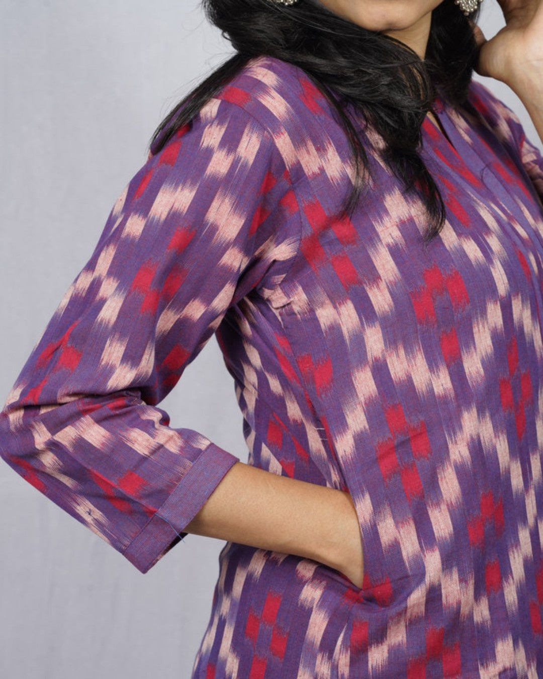purple ikkat cotton straight kurta    